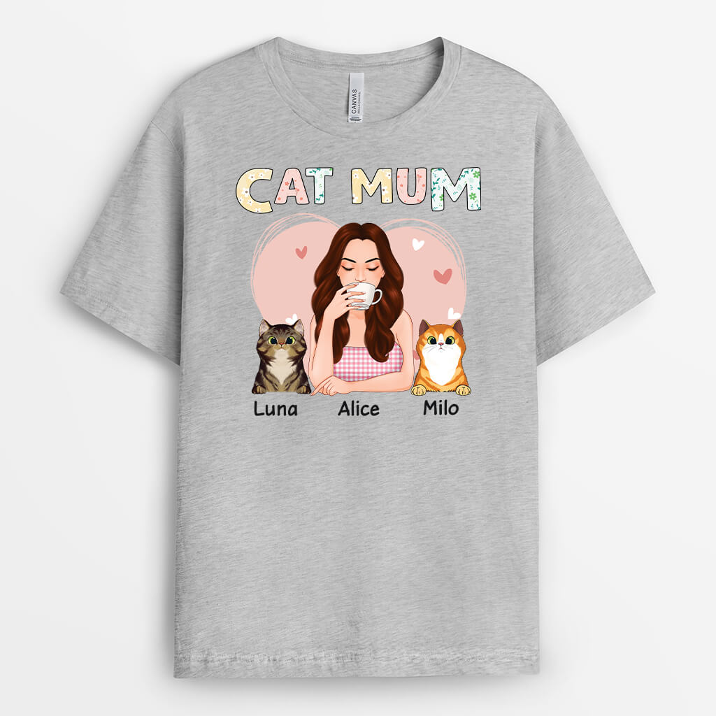 1655AUS2 personalized cat mom little flower t shirt