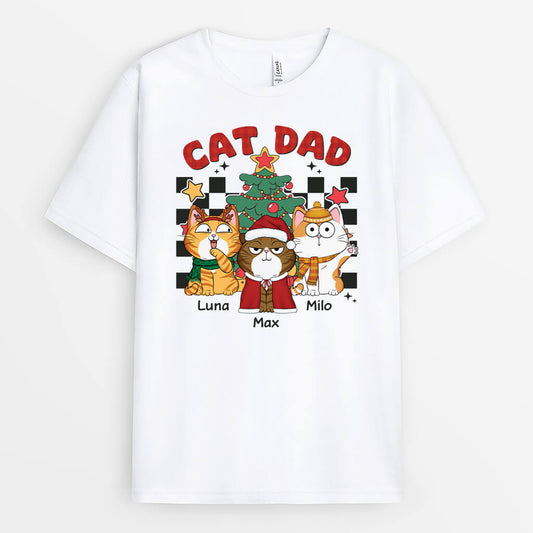 1656AUS1 personalized cat mom cat dad retro christmas t shirt