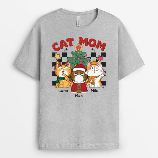 1656AUS2 personalized cat mom cat dad retro christmas t shirt