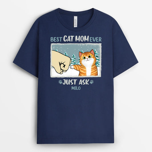 1657AUS2 personalized best cat mom cat dad ever christmas tree forest t shirt