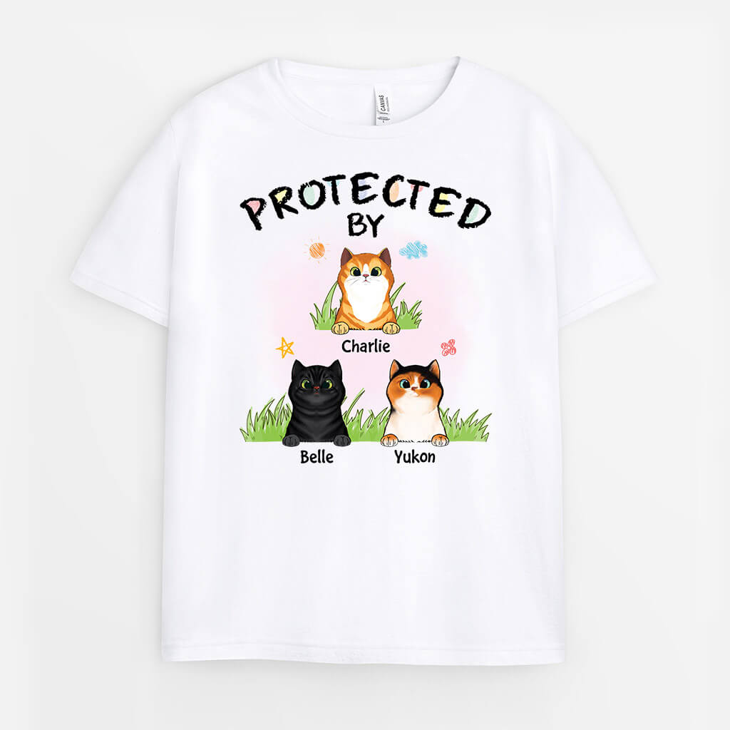1664AUS1 personalized protected by cats kid t shirt