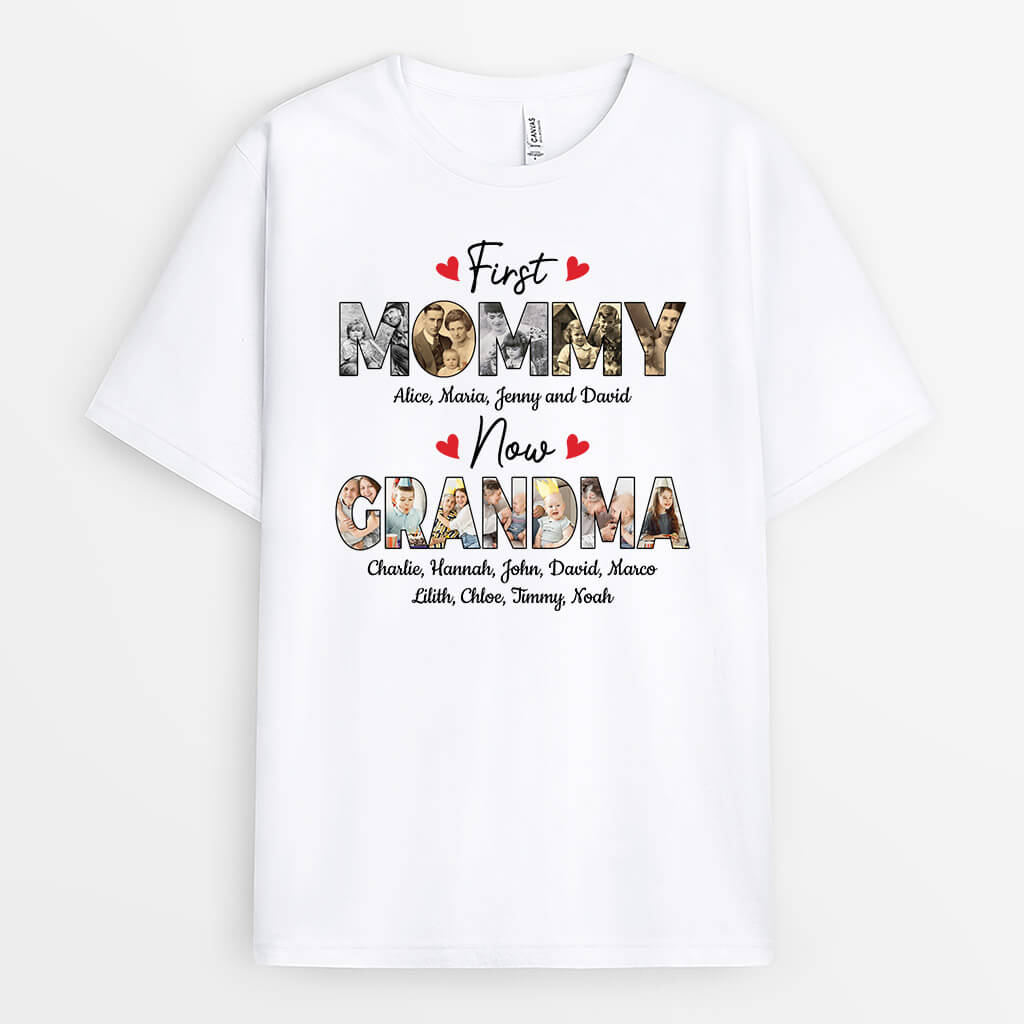 1715AUS1 personalized first mommy now grandma t shirt