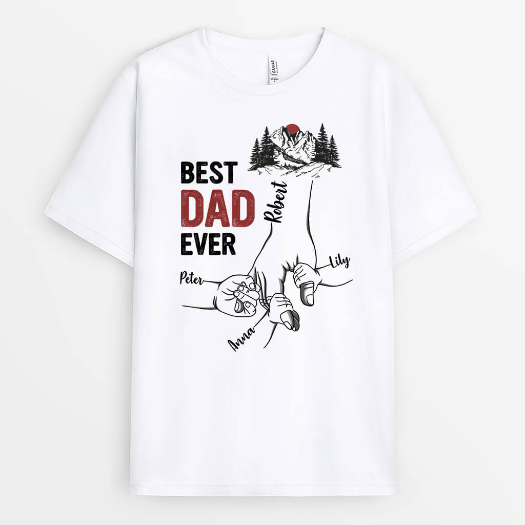 1728AUS1 personalized best dad grandpa ever holding kids hands t shirt