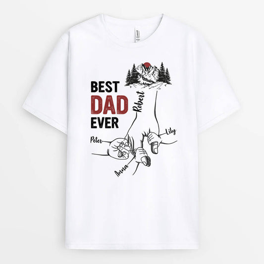 1728AUS1 personalized best dad grandpa ever holding kids hands t shirt