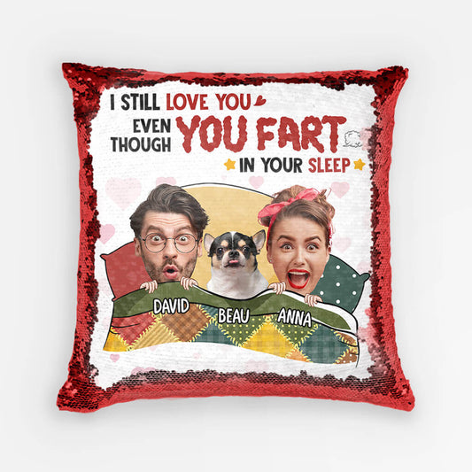 1765PUS1 personalized i still love you even though you fart in you sleep sequin pillow