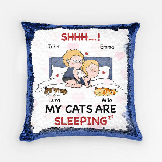 1771PUS1 personalized shhh my cats are sleeping sequin pillow_9faf9610 a97b 4065 b94a a9000a4bfc77