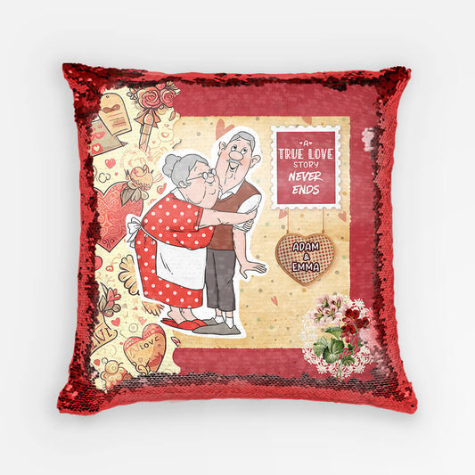 1782PUS1 personalized a true love story never ends sequin pillow