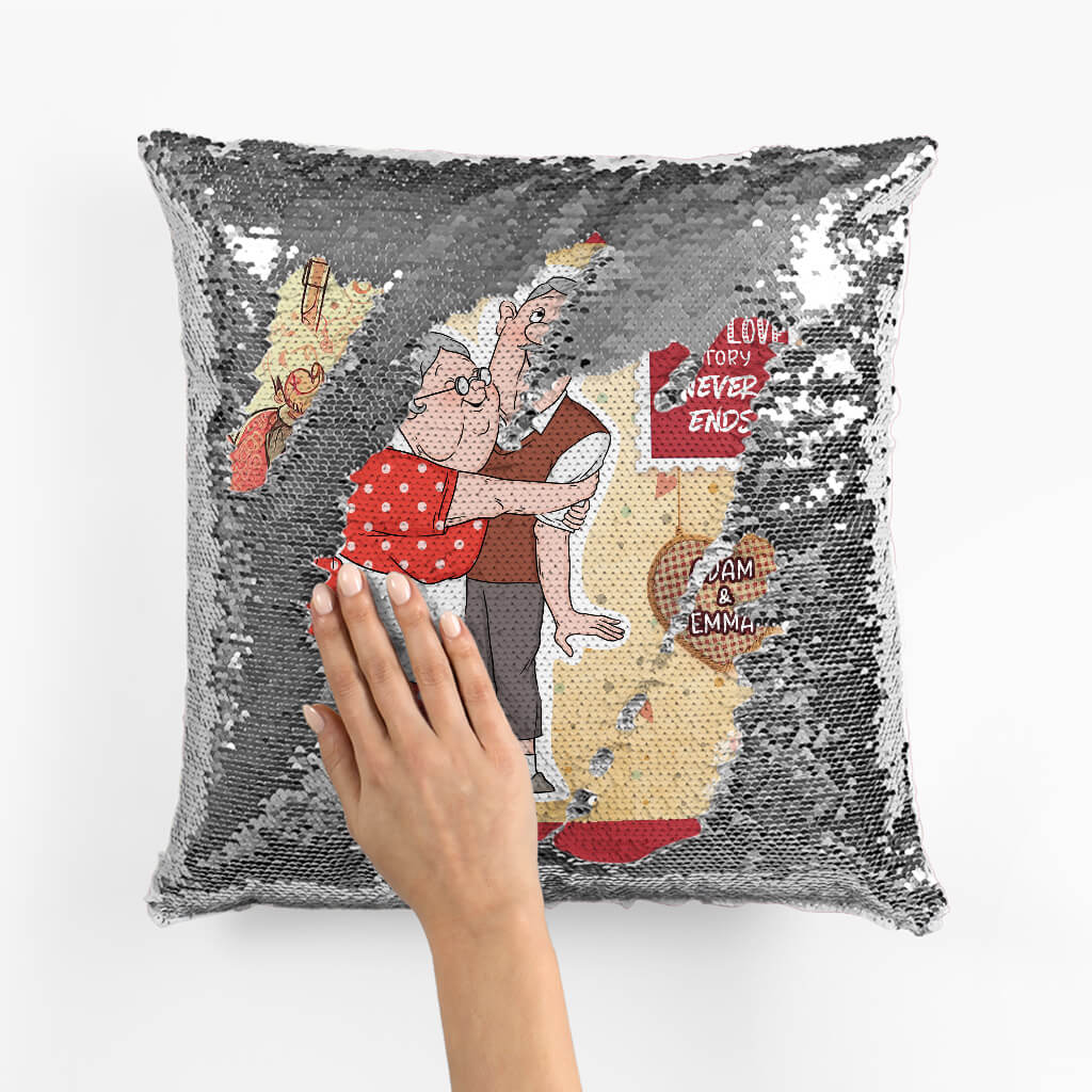 1782PUS2 personalized a true love story never ends sequin pillow