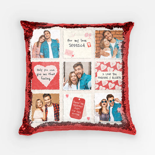 1793PUS1 personalized couple photo collage sequin pillow