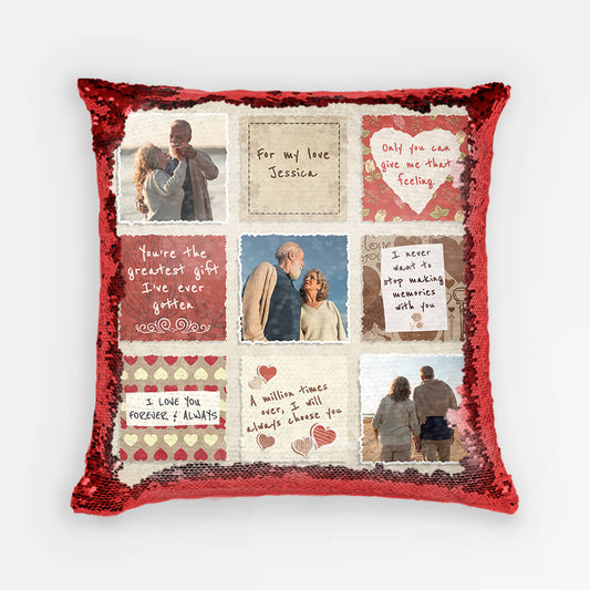 1793PUS2 personalized couple photo collage sequin pillow