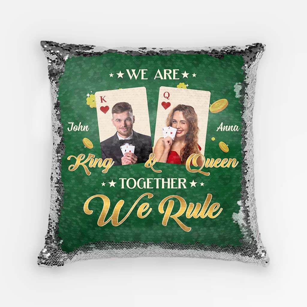 1799PUS1 personalized we are king and queen sequin pillow
