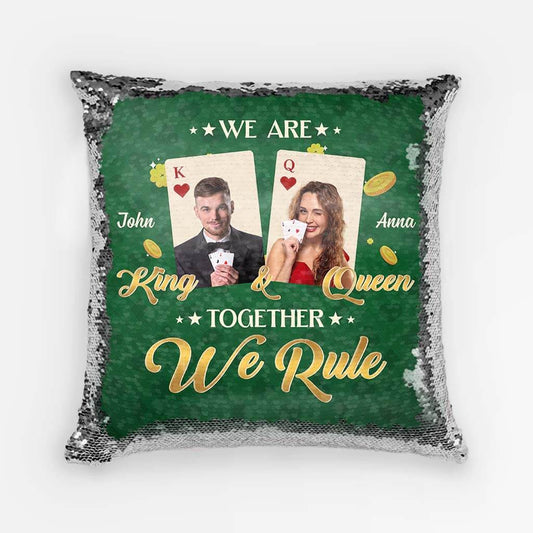 1799PUS1 personalized we are king and queen sequin pillow