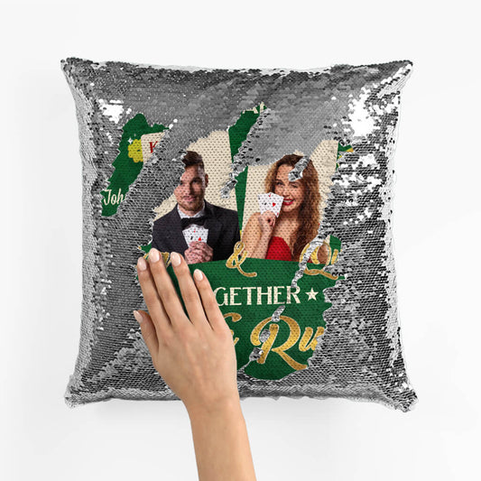 1799PUS2 personalized we are king and queen sequin pillow