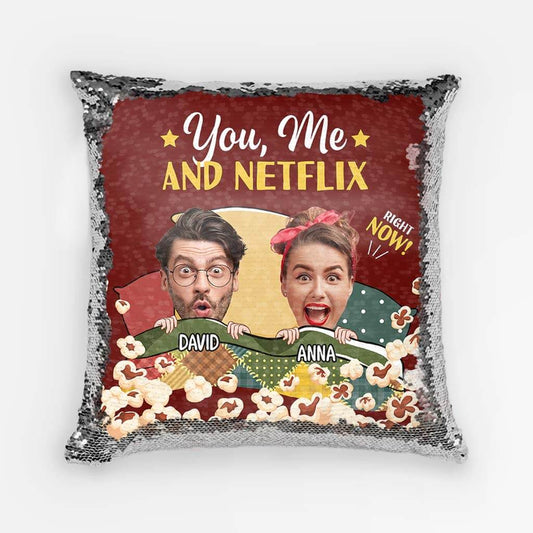 1800PUS1 personalized you me and netflix sequin pillow