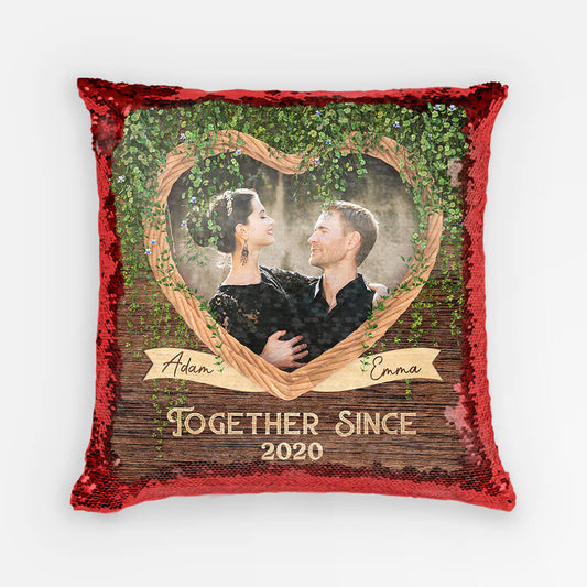 1812PUS2 personalized together since sequin pillow