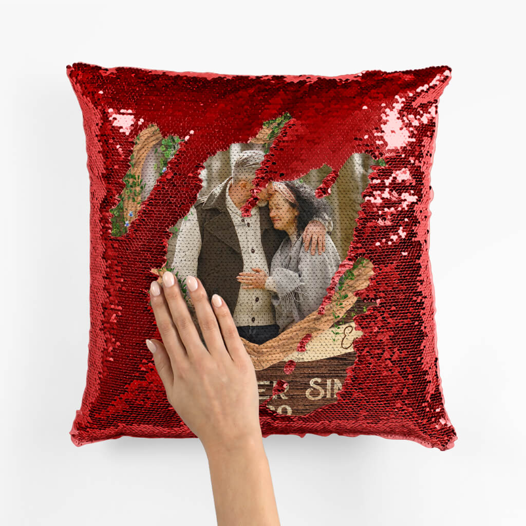 1812PUS3 personalized together since sequin pillow