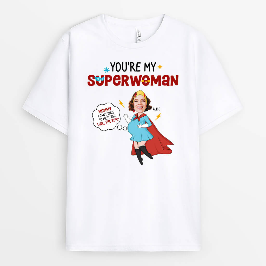 1846AUS1 personalized you are my superwoman mom to be t shirt