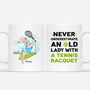 1847MUS1 personalized never underestimate an old lady with a tennis racquet mug