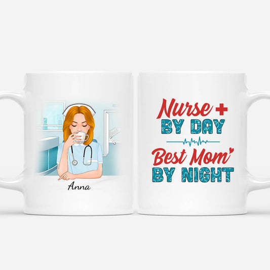 1851MUS1 personalized nurse by day best mom by night mug