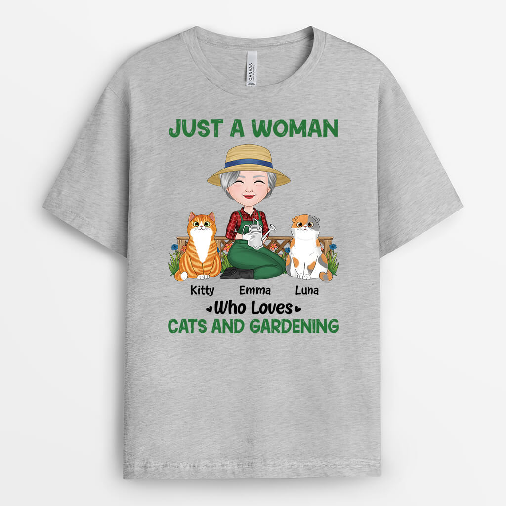 1859AUS2 personalized just a woman who loves cats and gardening t shirt