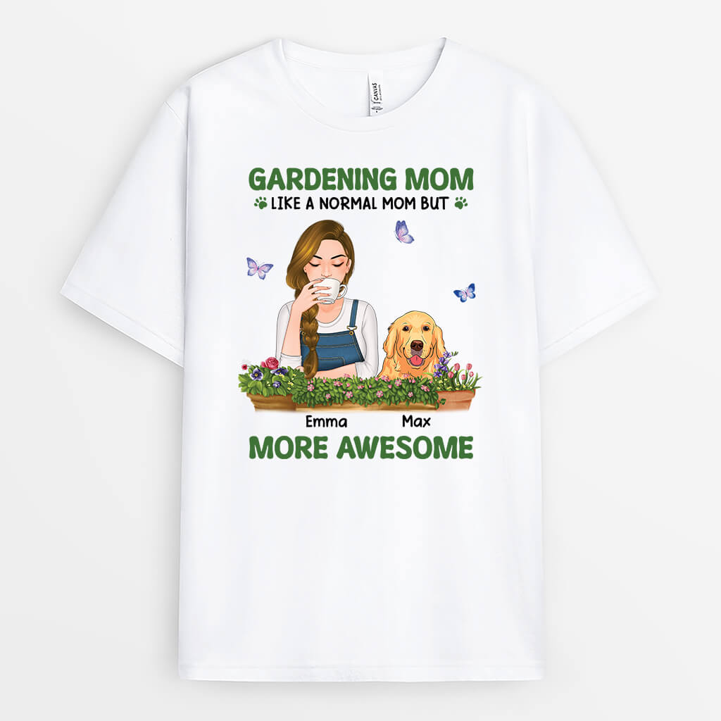 1874AUS1 personalized gardening dog mom t shirt