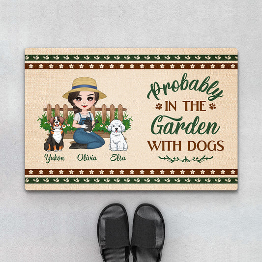 1876DUS1 personalized probably in the garden with dogs doormat