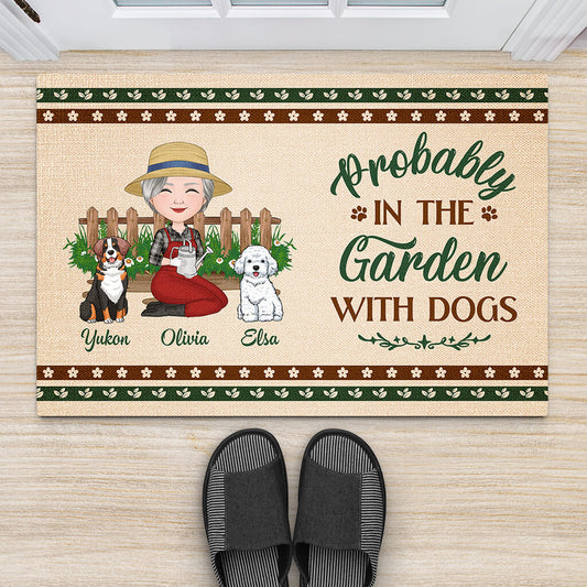 1876DUS2 personalized probably in the garden with dogs doormat