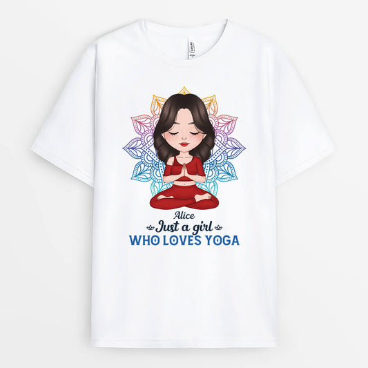1879AUS1 personalized just a woman who loves yoga t shirt