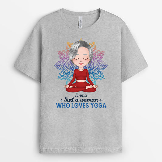 1879AUS2 personalized just a woman who loves yoga t shirt