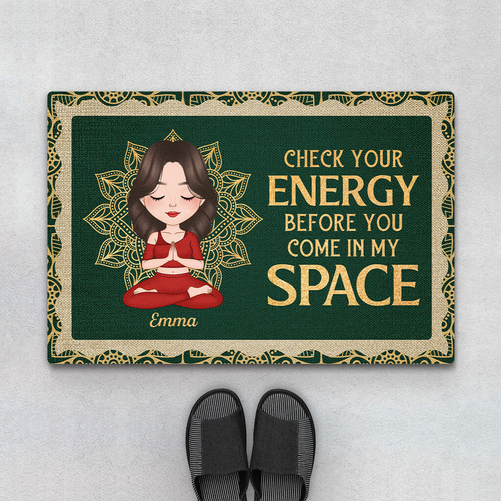 1883DUS1 personalized check your energy before you come in my space doormat