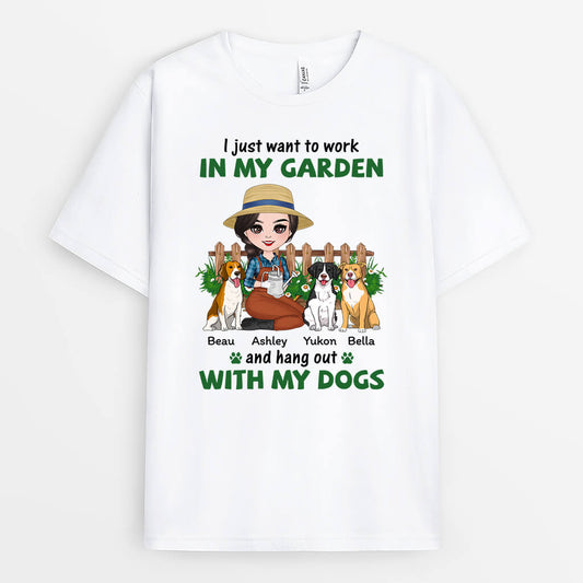 1885AUS1 personalized i just want to work in my garden with my dogs t shirt