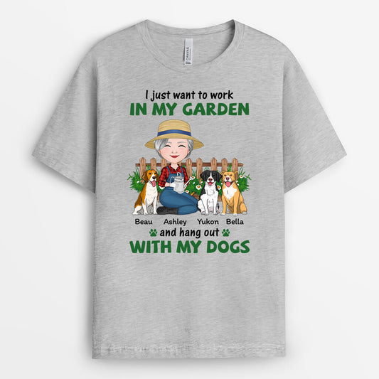1885AUS2 personalized i just want to work in my garden with my dogs t shirt