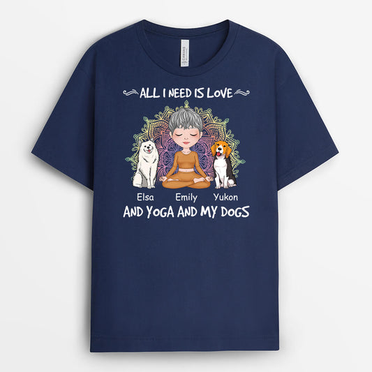 1900AUS2 personalized all i need is love and yoga and my dogs t shirt