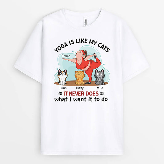 1903AUS1 personalized yoga is like my cats it never goes t shirt