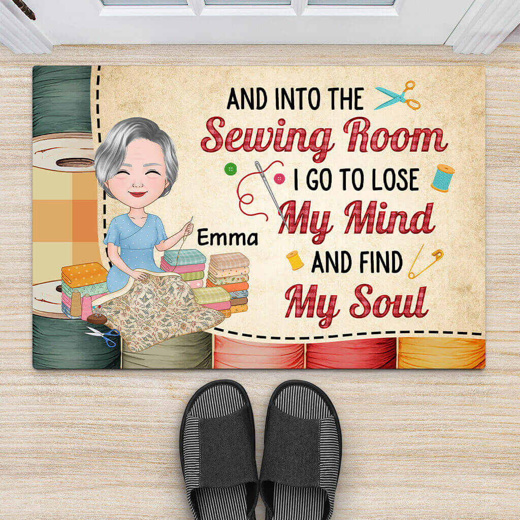 1905DUS2 personalized into sewing room lose my mind find my soul doormat