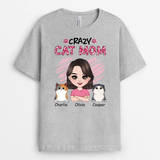 1921AUS2 personalized crazy cat mom t shirt