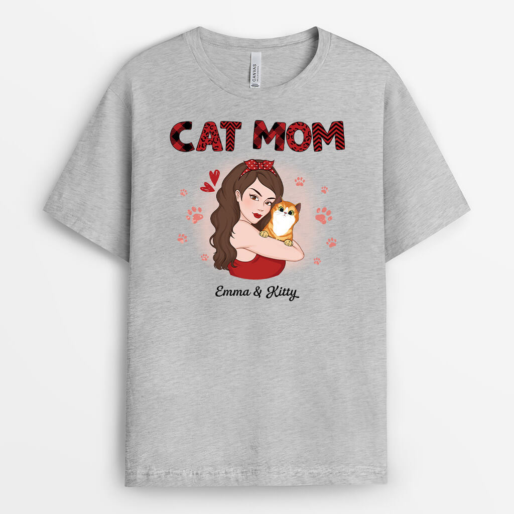 1931AUS1 personalized cat mom hugging t shirt