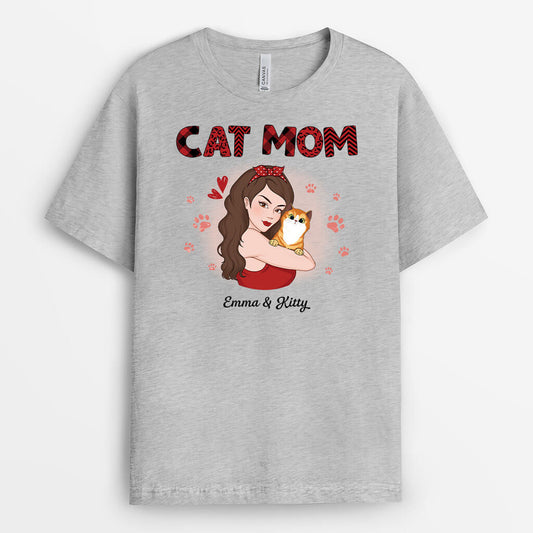 1931AUS1 personalized cat mom hugging t shirt