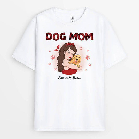 1931AUS1 personalized dog mom hugging t shirt
