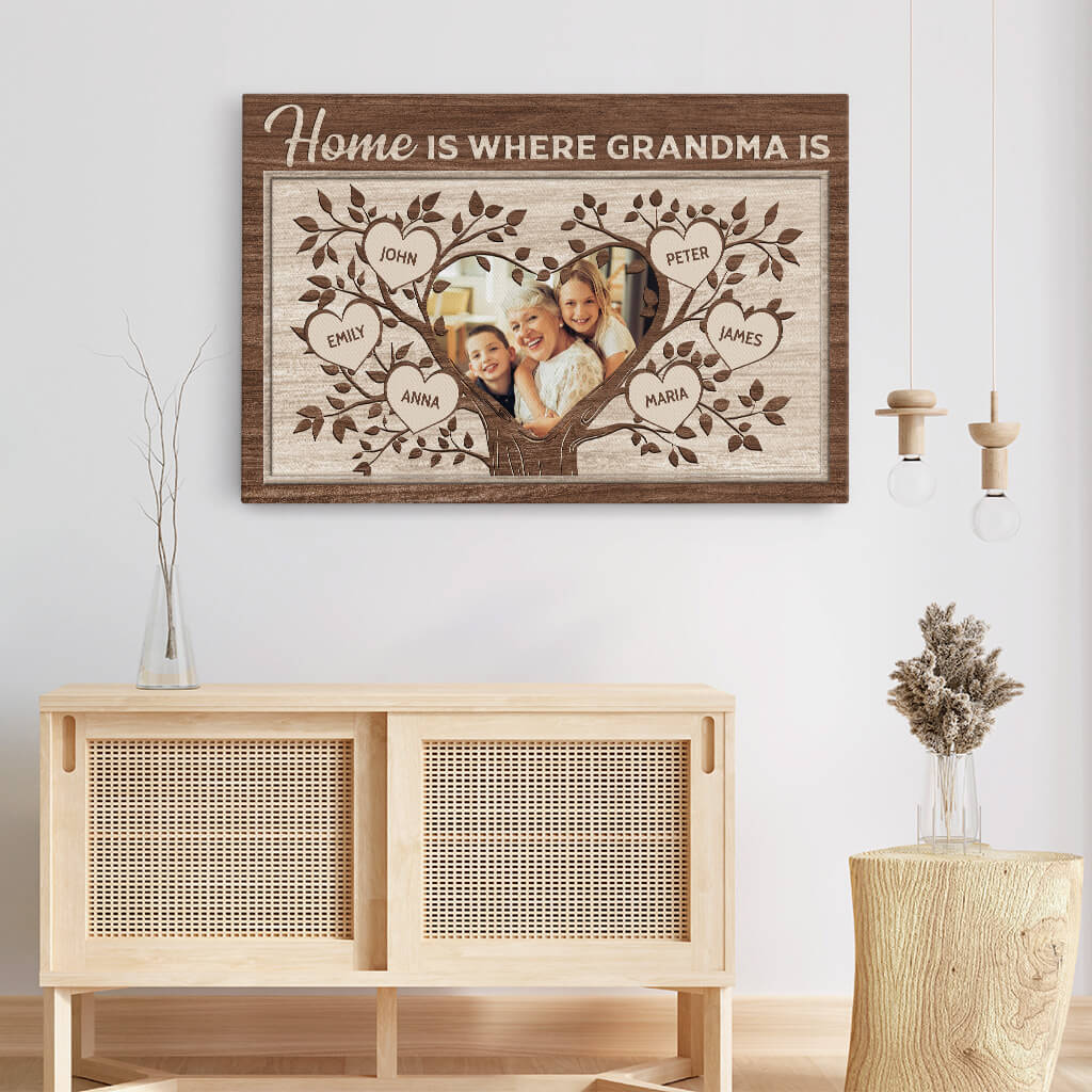 1963CUS3 personalized home is where grandma is canvas