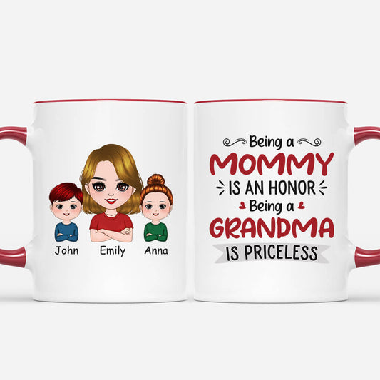 1978MUS1 personalized being a mommy is an honor being a grandma is priceless mug