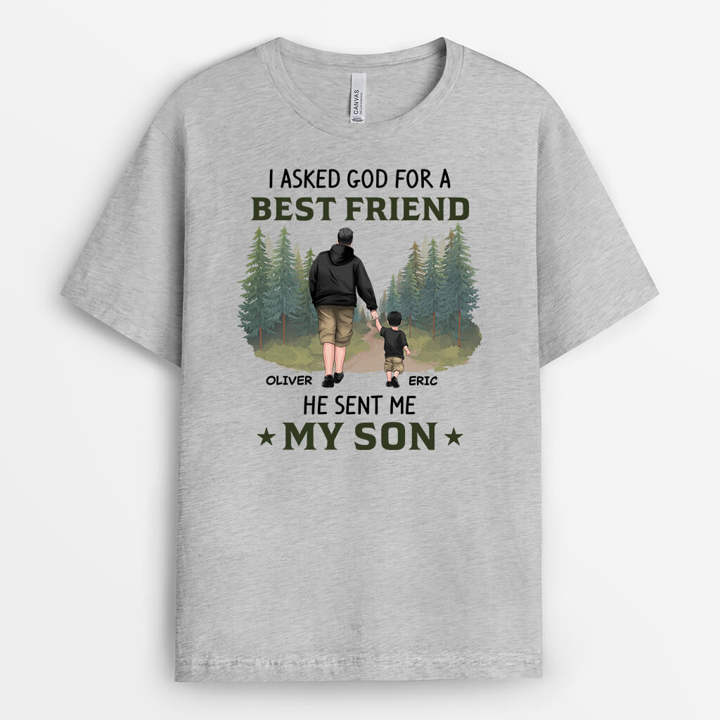 2066AUS1 personalized i asked god for a princess a best friend and he sent me my daughter son t shirt