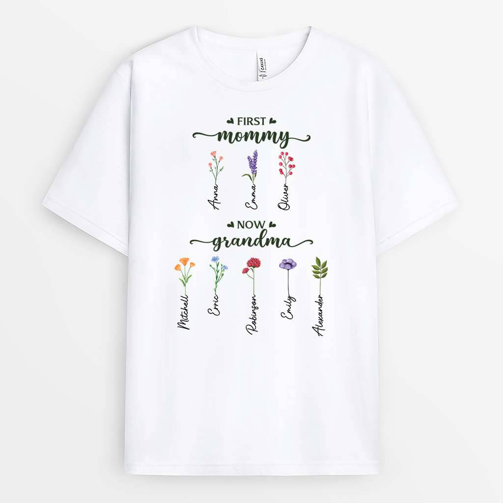 2121AUS1 personalized first mom now grandma t shirt