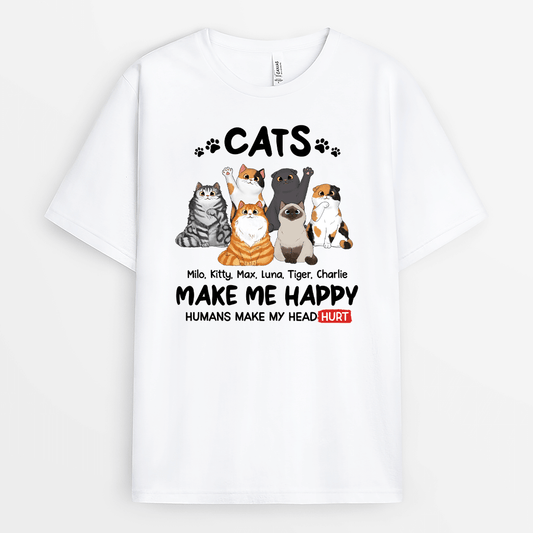 2124AUS1 personalized cats make me happy humans make my head hurt t shirt