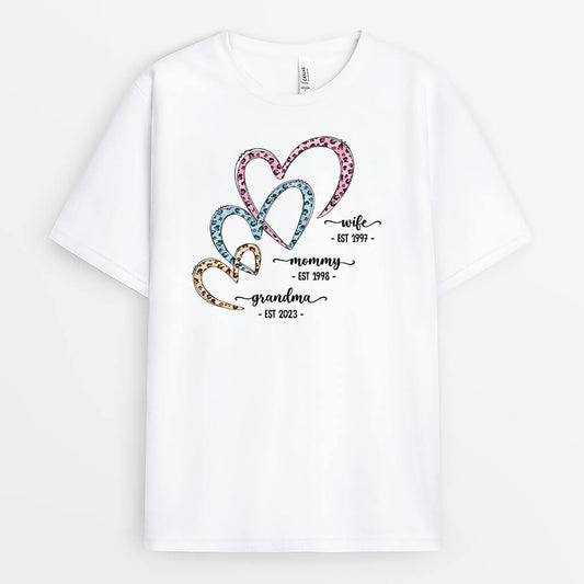 2128AUS1 personalized wife mommy grandma hearts t shirt