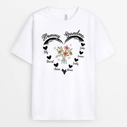 2174AUS1 personalized moms flowers hearts t shirt
