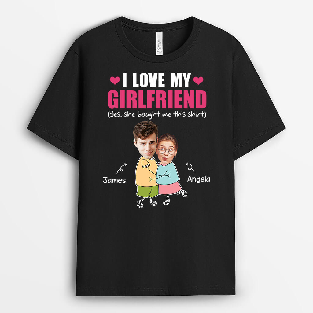 3193AUS1 i love my girlfriend funny printed couples face  personalized t shirt for couple