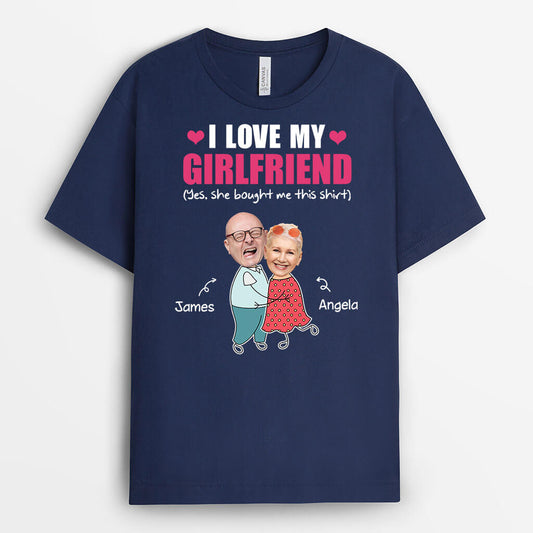 3193AUS2 i love my girlfriend funny printed couples face  personalized t shirt for couple