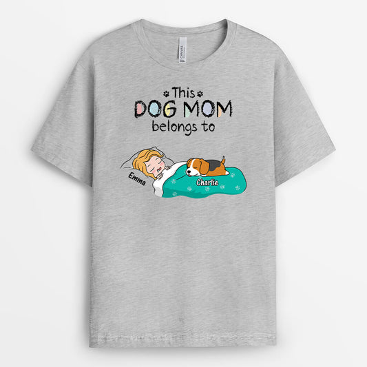 3196AUS2 this dog mom belongs to woman sleeping  personalized t shirt for dog lovers