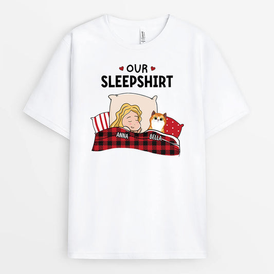 3211AUS1 our sleepshirt woman and cats t shirt  personalized gifts for cat lovers